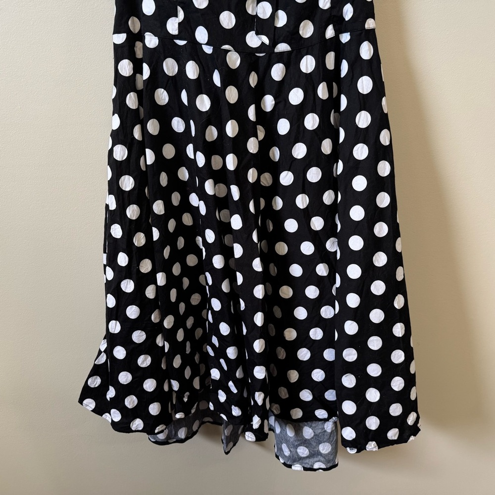 Hell Bunny Black & White Polka Dot Halter Swing Mini Dress - Picture 4 of 8
